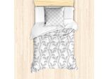 Abakuhaus Set Copripiumino Bianco E Nero, Motivo Giardino Monocromatico Con Foglie Stilizzate, Tema Naturale Boemo, 135 X 200 Cm + 80 X 80 Cm, Bianco Nero