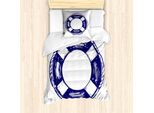 Abakuhaus Set Copripiumino Blu E Bianco Per Letti Singoli, Sketch Life Buoy, Antiacaro, Adatto A Chi Soffre Di Allergie, Con Federa, 135 Cm X 200 Cm - 80 X 80 Cm, Blu Navy E Bianco