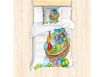 Abakuhaus Set Copripiumino Pasquale Per Letti Singoli, Cesto Con Uova Colorate, Antiacaro, Adatto A Chi Soffre Di Allergie, Con Federa, 135 Cm X 200 Cm - 80 X 80 Cm, Multicolore