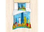 Abakuhaus Set Copripiumino Chicago Skyline Per Letti Singoli, Vista Cartoon Sulla Città, Antiacaro, Adatto A Chi Soffre Di Allergie, Con Federa, 135 Cm X 200 Cm - 80 X 80 Cm, Multicolore