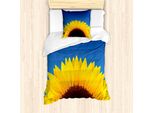 Abakuhaus Set Copripiumino Giallo E Blu Per Letti Singoli, Sunflower Blatt, Antiacaro, Adatto A Chi Soffre Di Allergie, Con Federa, 135 Cm X 200 Cm - 80 X 80 Cm, Marrone Scuro Giallo
