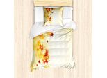 Set Copripiumino Abakuhaus Autunno, Motivo Foglie Volanti Su Sfondo Bokeh Autumn Nature, 135 X 200 Cm + 80 X 80 Cm, Giallo Pallido Arancione Scuro