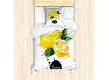 Set Copripiumino Abakuhaus, Limone Con Effetto Acquerello Ingrediente Vegano Cibo Acido Schizzo, 135 X 200 Cm + 80 X 80 Cm, Nero Verde Giallo