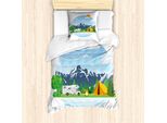 Set Copripiumino Per Camper Abakuhaus Per Letti Singoli, Wald Camping Sommer, Antiacaro, Adatto A Chi Soffre Di Allergie, Con Federa, 135 Cm X 200 Cm - 80 X 80 Cm, Multicolore