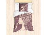 Abakuhaus Set Copripiumino Per Letto Singolo Weinlese-Frau, Motivo Floreale, Antiacaro E Anallergico, Con Federa, 135 Cm X 200 Cm - 80 X 80 Cm, Malva, Tortora E Beige