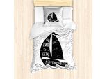 Abakuhaus Set Copripiumino Nautico Per Letti Singoli, Sag Ja Zum Abenteuer, Antiacaro, Adatto A Chi Soffre Di Allergie, Con Federa, 135 Cm X 200 Cm - 80 X 80 Cm, Bianco E Nero