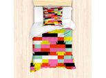Abakuhaus Set Copripiumino Colorato Per Letti Singoli, Motivi Geometrici A Blocchi, Antiacaro E Anallergico Con Federa, 135 Cm X 200 Cm - 80 X 80 Cm, Multicolore