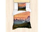 Abakuhaus Set Copripiumino Paesaggio, Foto Panoramica Con Tema Natura Con Montagne Nuvolose Al Tramonto, 135 X 200 Cm + 80 X 80 Cm, Multicolore