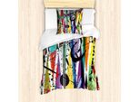 Abakuhaus Set Copripiumino Urbano Graffiti Per Letti Singoli, Oblò, Antiacaro, Adatto A Chi Soffre Di Allergie, Con Federa, 135 Cm X 200 Cm - 80 X 80 Cm, Multicolore