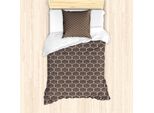 Abakuhaus Set Copripiumino Geometrico Per Letti Singoli, Stripped Hexagons, Antiacaro, Adatto A Chi Soffre Di Allergie, Con Federa, 135 Cm X 200 Cm - 80 X 80 Cm, Marrone E Bianco Sporco