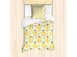 Abakuhaus Set Copripiumino Verde E Giallo Per Letti Singoli, Frutta Biologica, Antiacaro, Adatto A Chi Soffre Di Allergie, Con Federa, 135 Cm X 200 Cm - 80 X 80 Cm, Verde Felce E Giallo
