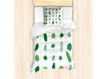 Abakuhaus Set Copripiumino Tropicale Per Letti Singoli, Legno Naturale, Antiacaro, Adatto A Chi Soffre Di Allergie, Con Federa, 135 Cm X 200 Cm - 80 X 80 Cm, Verde Lime Verde Bianco