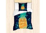 Abakuhaus Set Copripiumino Tropicale Per Letti Singoli, Hallo Sommer Aloha, Antiacaro, Adatto A Chi Soffre Di Allergie, Con Federa, 135 Cm X 200 Cm - 80 X 80 Cm, Multicolore