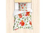 Abakuhaus Set Copripiumino Per Letti Singoli, Boccioli, Fiori E Foglie, Antiacaro, Adatto A Chi Soffre Di Allergie, Con Federa, 135 Cm X 200 Cm - 80 X 80 Cm, Corallo Vermiglio
