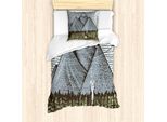 Abakuhaus Set Copripiumino Per Letto Singolo, FlüChtiges Land, Antiacaro, Adatto A Chi Soffre Di Allergie, Con Federa, 135 Cm X 200 Cm - 80 X 80 Cm, Blu Ardesia Verde Tortora