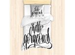 Abakuhaus Ciao Splendido Set Copripiumino Per Letti Singoli, Stampa Calligrafica, Antiacaro, Adatto A Chi Soffre Di Allergie, Con Federa, 135 Cm X 200 Cm - 80 X 80 Cm, Bianco E Nero