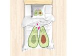 Set Copripiumino Abakuhaus Avocado, Simpatiche Coppie Di Alligatori E Pere Disegnate A Mano Con Motivi Romantici E Nuziali, 135 X 200 Cm + 80 X 80 Cm, Marrone Chiaro, Verde, Rosa