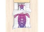 Abakuhaus Set Copripiumino Tartaruga, Motivi Etnici Tribali Con Animali Totemici, Forme A Cerchio E Triangolo Sul Guscio, 135 X 200 Cm + 80 X 80 Cm, Multicolore