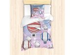 Abakuhaus Set Copripiumino Steampunk Per Letti Singoli, Zeppelin Nel Cielo, Antiacaro, Adatto A Chi Soffre Di Allergie, Con Federa, 135 Cm X 200 Cm - 80 X 80 Cm, Multicolore