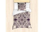Abakuhaus Set Copripiumino Viola Mandala, Motivo Geometrico A Forma Di Fiocco Di Neve Su Sfondo Grunge, 135 X 200 Cm + 80 X 80 Cm, Viola Scuro Color Guscio D'uovo