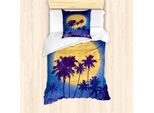 Abakuhaus Set Copripiumino Per Letto Singolo Insel-Party, Coconut Palm Beach, Antiacaro, Adatto A Chi Soffre Di Allergie, Con Federa, 135 Cm X 200 Cm - 80 X 80 Cm, Viola Scuro Blu Navy