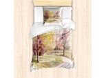 Abakuhaus Set Copripiumino Per Letti Singoli, Alberi E Strada Acquerellati, Antiacaro, Adatto A Chi Soffre Di Allergie, Con Federa, 135 Cm X 200 Cm - 80 X 80 Cm, Multicolore
