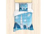 Abakuhaus Set Copripiumino Per Letto Singolo, Paesaggio Marino, Antiacaro, Adatto A Chi Soffre Di Allergie, Con Federa, 135 Cm X 200 Cm - 80 X 80 Cm, Blu Ardesia E Azzurro