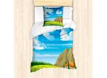 Abakuhaus Set Copripiumino Per Letti Singoli, Baumhaus Und Berge, Antiacaro, Adatto A Chi Soffre Di Allergie, Con Federa, 135 Cm X 200 Cm - 80 X 80 Cm, Multicolore