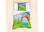 Abakuhaus Set Copripiumino Per Letto Singolo, Paesaggio Con Arcobaleno E Nuvole, Antiacaro, Adatto A Chi Soffre Di Allergie, Con Federa, 135 Cm X 200 Cm - 80 X 80 Cm, Multicolore