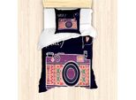 Set Copripiumino Retrò Abakuhaus Per Letti Singoli, Design Vintage Con Vecchia Macchina Fotografica, Antiacaro E Anallergico, Con Federa, 135 Cm X 200 Cm - 80 X 80 Cm, Multicolore