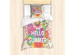 Abakuhaus Set Copripiumino Per Letti Singoli, Hello Summer Tipografia, Antiacaro, Adatto A Chi Soffre Di Allergie, Con Federa, 135 Cm X 200 Cm - 80 X 80 Cm, Multicolore