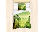 Abakuhaus Set Copripiumino Paesaggio, Scena Naturale Nei Toni Del Verde Con Montagne E Alberi, 135 X 200 Cm + 80 X 80 Cm, Verde Lime Giallo Verde