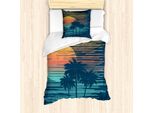 Abakuhaus Set Copripiumino Per Letto Singolo Insel-Party, Evening Sun Sea Sky, Antiacaro, Adatto A Chi Soffre Di Allergie, Con Federa, 135 Cm X 200 Cm - 80 X 80 Cm, Blu Petrolio Arancione