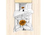 Abakuhaus Set Copripiumino Per Letto Singolo, Ninfea, Antiacaro, Adatto A Chi Soffre Di Allergie, Con Federa, 135 Cm X 200 Cm - 80 X 80 Cm, Arancione, Nero E Bianco