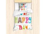 Set Copripiumino Motivazionale Abakuhaus Per Letti Singoli, Scritta Happy Day, Antiacaro, Adatto A Chi Soffre Di Allergie, Con Federa, 135 Cm X 200 Cm - 80 X 80 Cm, Multicolore