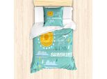 Abakuhaus Set Copripiumino Per Letti Singoli, Slogan Sugli Elementi Atmosferici, Antiacaro, Adatto A Chi Soffre Di Allergie, Con Federa, 135 Cm X 200 Cm - 80 X 80 Cm, Azzurro Pallido