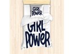 Abakuhaus Set Copripiumino Femminista Per Letti Singoli, Scritta Girl Power, Antiacaro, Adatto A Chi Soffre Di Allergie, Con Federa, 135 Cm X 200 Cm - 80 X 80 Cm, Bianco Blu Scuro