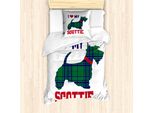Abakuhaus Set Copripiumino Scottie Dog Per Letti Singoli, Scritta "I Heart My Scottie"", Antiacaro, Adatto A Chi Soffre Di Allergie, Con Federa, 135 Cm X 200 Cm - 80 X 80 Cm, Blu Scuro, Verde E Rubino"