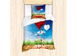 Abakuhaus Set Copripiumino Per Letto Singolo Per San Valentino, Foglie Di Rosa E Cuori, Antiacaro E Anallergico, Con Federa, 135 Cm X 200 Cm - 80 X 80 Cm, Multicolore Vermiglio