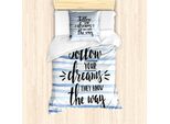 Abakuhaus Set Copripiumino Ispiratore Per Letti Singoli, Calligrafia Su Striscia, Antiacaro, Adatto A Chi Soffre Di Allergie, Con Federa, 135 Cm X 200 Cm - 80 X 80 Cm, Azzurro Pallido Bianco