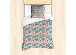 Set Copripiumino Retrò Abakuhaus Per Letti Singoli, Foglie Doodle, Antiacaro, Adatto A Chi Soffre Di Allergie, Con Federa, 135 Cm X 200 Cm - 80 X 80 Cm, Multicolore