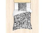 Set Copripiumino Abakuhaus Steampunk Per Letti Singoli, Tema Manifattura, Antiacaro, Adatto A Chi Soffre Di Allergie, Con Federa, 135 Cm X 200 Cm - 80 X 80 Cm, Bianco E Nero