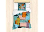 Set Copripiumino Retrò Abakuhaus Per Letti Singoli, Forme Geometriche Rettangolari, Antiacaro, Adatto A Chi Soffre Di Allergie, Con Federa, 135 Cm X 200 Cm - 80 X 80 Cm, Multicolore