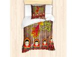 Abakuhaus Set Copripiumino Etnico Per Letti Singoli, Bambole Russe Folcloristiche, Antiacaro, Adatto A Chi Soffre Di Allergie, Con Federa, 135 Cm X 200 Cm - 80 X 80 Cm, Multicolore
