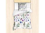 Abakuhaus Set Copripiumino Distel, Tema Primaverile, Motivo Floreale Acquerellato Disegnato A Mano Su Sfondo Bianco, 135 X 200 Cm + 80 X 80 Cm, Multicolore