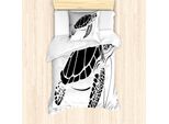 Abakuhaus Set Copripiumino Per Letto Singolo, Monotone Caretta Caretta, Antiacaro, Adatto A Chi Soffre Di Allergie, Con Federa, 135 Cm X 200 Cm - 80 X 80 Cm, Bianco E Nero
