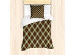 Set Copripiumino Abakuhaus Per Letti Singoli, Diagonal Squares Klassik, Antiacaro, Adatto A Chi Soffre Di Allergie, Con Federa, 135 Cm X 200 Cm - 80 X 80 Cm, Beige Verde Rubino