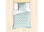 Abakuhaus Set Copripiumino Tropicale Per Letti Singoli, Foglie Esotiche Hawaiane, Antiacaro, Adatto A Chi Soffre Di Allergie, Con Federa, 135 Cm X 200 Cm - 80 X 80 Cm, Pale Blue Salmon