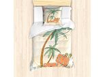 Abakuhaus Set Copripiumino Per Letto Singolo Insel-Party, Scritta "Hallo Sommer"", Antiacaro, Adatto A Chi Soffre Di Allergie, Con Federa, 135 Cm X 200 Cm - 80 X 80 Cm, Multicolore"