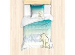 Abakuhaus Set Copripiumino Per Letto Singolo, Famiglia Di Animali Artici, Antiacaro, Adatto A Chi Soffre Di Allergie, Con Federa, 135 Cm X 200 Cm - 80 X 80 Cm, Turchese Crema Bianco